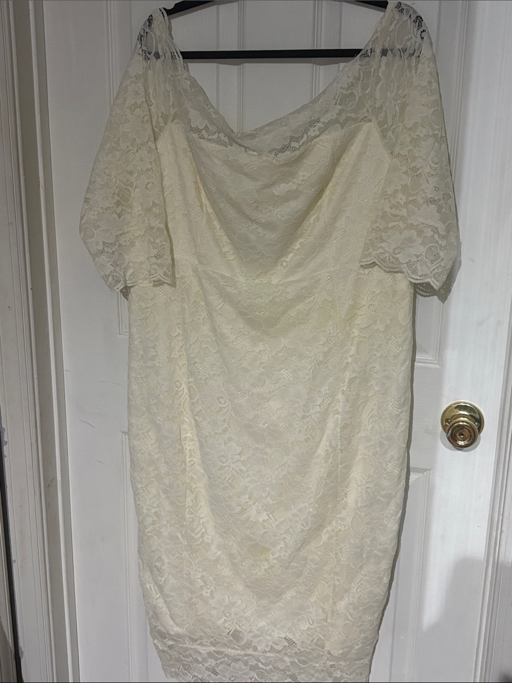 Ivory Lace Midi Dress with off Neckline